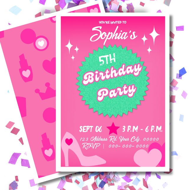 Invitación Fiesta de cumpleaños de muñecas rosadas, cumpleaño (Subido por el creador)