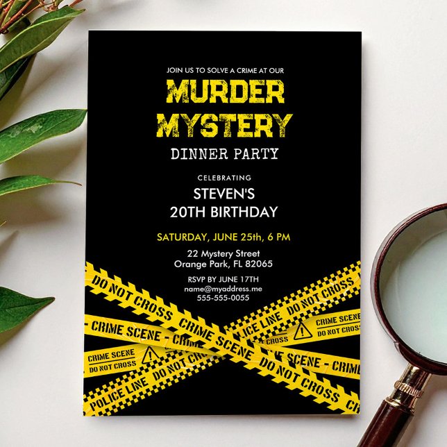 Invitación Fiesta de cumpleaños de Murder Mystery con cintas  (Subido por el creador)