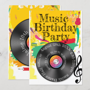 Invitación Fiesta de cumpleaños de Music Dance Colorful Recor