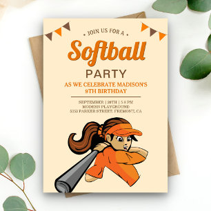 Invitación Fiesta de cumpleaños de naranja Softball