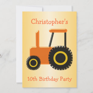 Invitación Fiesta de cumpleaños de naranja Tractor