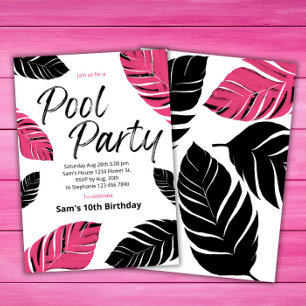 Invitación Fiesta de cumpleaños de natación de verano rosa Fi