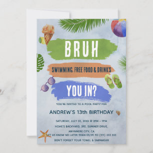 Invitación Fiesta de Cumpleaños de Natación en Piscina de Ver