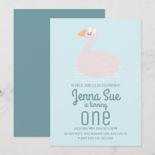 Invitación Fiesta de Cumpleaños de Natación Rosa Cisne Adorab