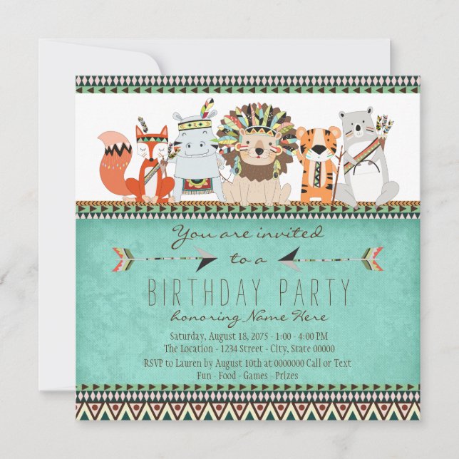 Invitación Fiesta de cumpleaños de nativos estadounidenses pa (Anverso)