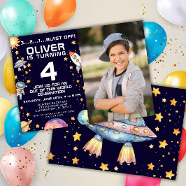 Invitación Fiesta de cumpleaños de nave espacial moderna para