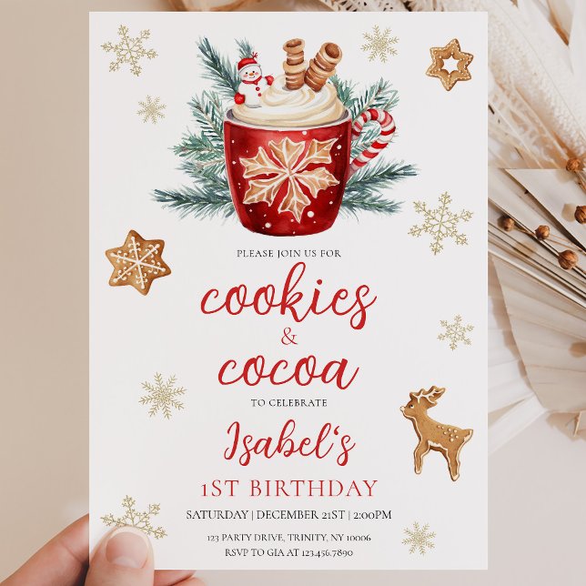 Invitación Fiesta de Cumpleaños de Navidad con Galletas y Cac (Subido por el creador)