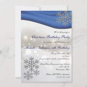 Invitación Fiesta de Cumpleaños de Navidad Copos de Nieve Pla