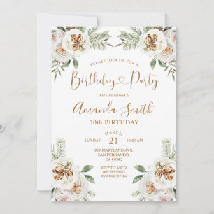 Invitación Fiesta de cumpleaños de Navidad floral blanca de i