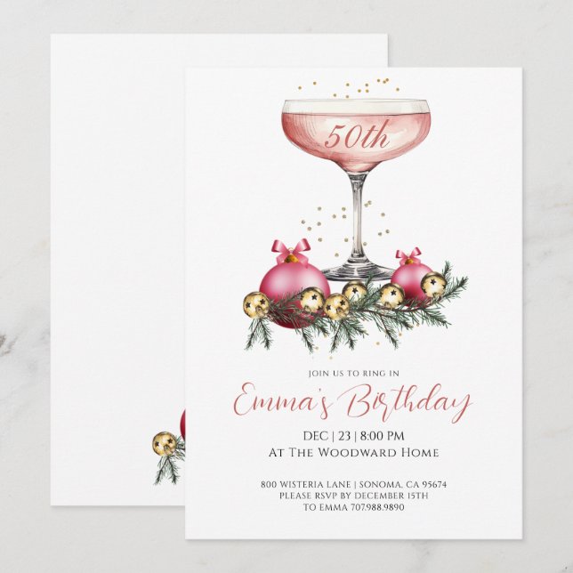 Invitación Fiesta de cumpleaños de Navidad moderna y elegante (Anverso / Reverso)