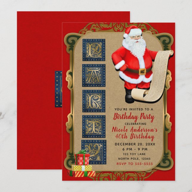 Invitación Fiesta de cumpleaños de Navidades del Polo Norte d (Anverso / Reverso)