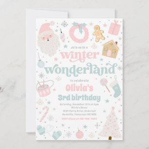 Invitación Fiesta de cumpleaños de Navidades rosados de Winte