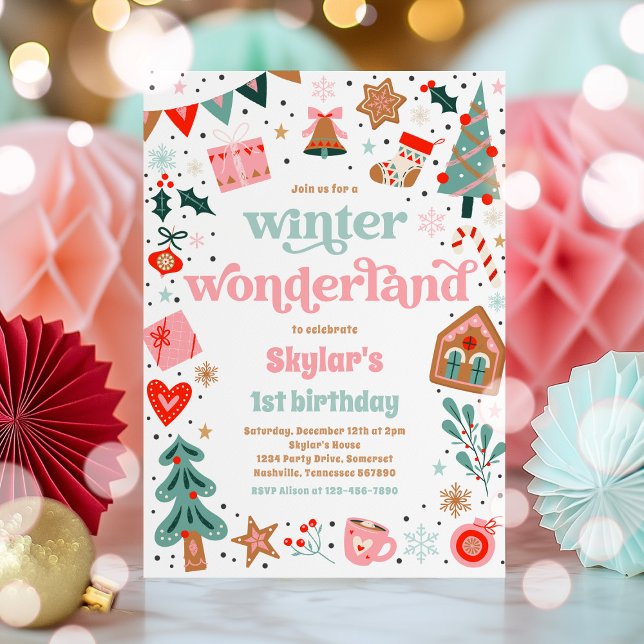 Invitación Fiesta de cumpleaños de Navidades rosados de Winte (Subido por el creador)