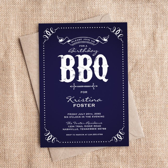 Invitación Fiesta de cumpleaños de Navy Blue Rustic (Subido por el creador)