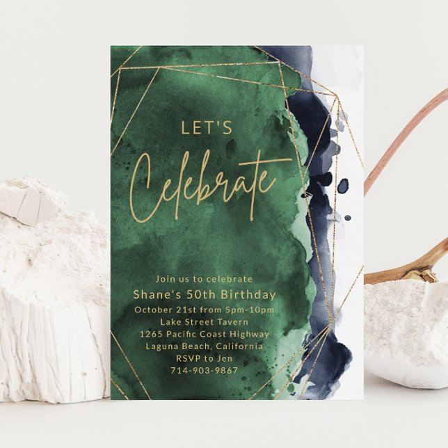 Invitación Fiesta de cumpleaños de Navy Blue y Emerald Waterc (Subido por el creador)