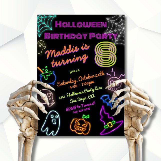 Invitación Fiesta de cumpleaños de Neon Halloween (Subido por el creador)