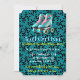 Invitación Fiesta de cumpleaños de Neon Rollerskate verde azu