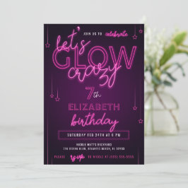 Invitación Fiesta de cumpleaños de Neon Rosado. Vayamos locos
