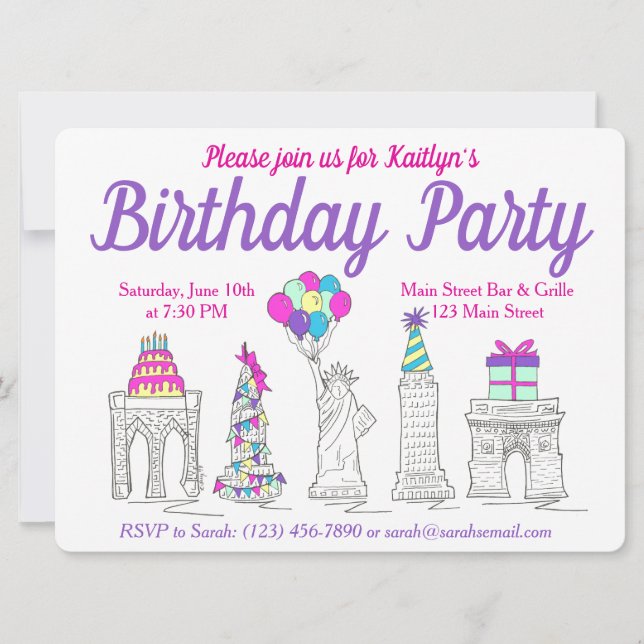 Invitación Fiesta de cumpleaños de New York City NYC (Anverso)