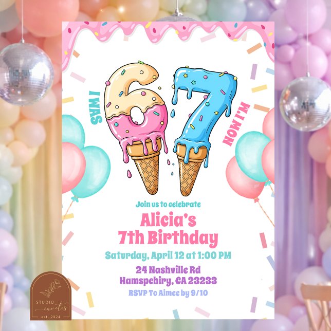 Invitación Fiesta de cumpleaños de niña 67 Helado de Pastel  (Subido por el creador)