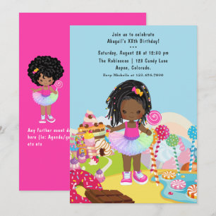 Invitación Fiesta de cumpleaños de niña afroamericana Candy L