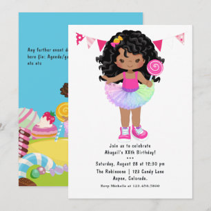 Invitación Fiesta de cumpleaños de niña afroamericana en Cand