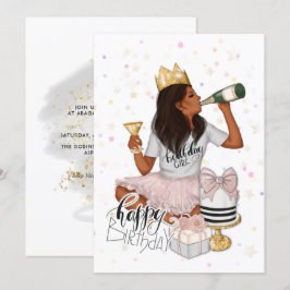 Invitación Fiesta de cumpleaños de niña afroamericana en rosa