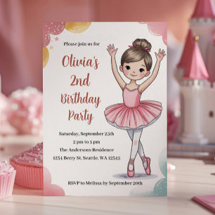 Invitación Fiesta de Cumpleaños de Niña Bailarina 2 Años