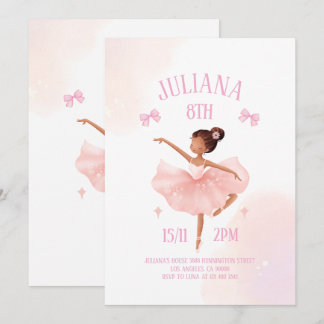Invitación Fiesta de Cumpleaños de Niña Bailarina con Lazos R