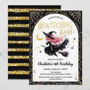 Invitación Fiesta de cumpleaños de niña bruja de Halloween ca