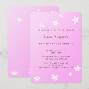 Invitación Fiesta de cumpleaños de niña con acuarela de marga