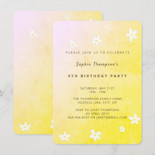 Invitación Fiesta de cumpleaños de niña con acuarela de marga