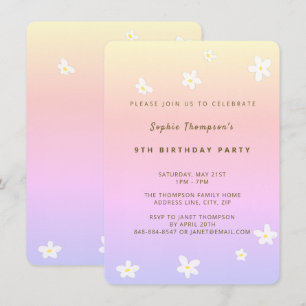 Invitación Fiesta de cumpleaños de niña con arcoíris de acuar