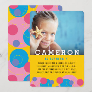 Invitación Fiesta de cumpleaños de niña con burbujas rosadas 