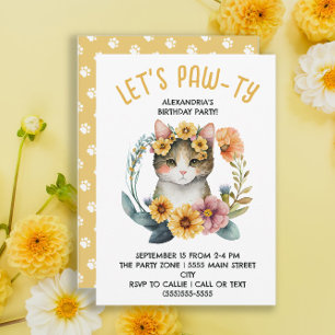 Invitación Fiesta de cumpleaños de niña con gatito adorable