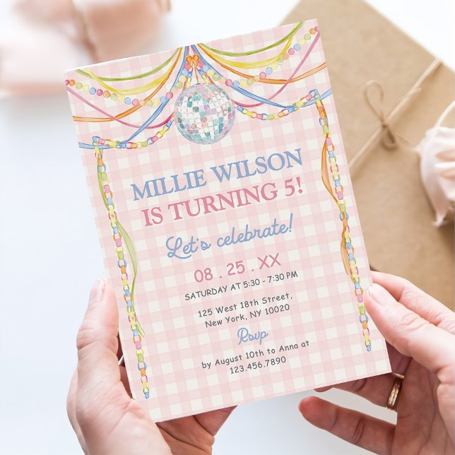 Invitación Fiesta de cumpleaños de niña con gingham rosa (Subido por el creador)