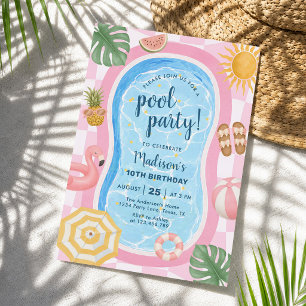 Invitación Fiesta de Cumpleaños de Niña con Tema de Verano Mo