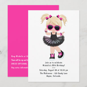Invitación Fiesta de cumpleaños de niña con tutú de rap hip h