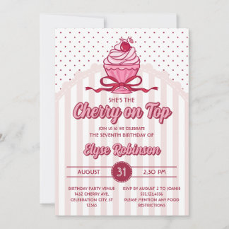 Invitación Fiesta de cumpleaños de niña Coquette Retro Cereza