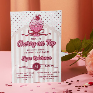Invitación Fiesta de cumpleaños de niña Coquette Retro Cereza