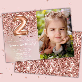 Invitación Fiesta de cumpleaños de niña de 2 años en rosa oro