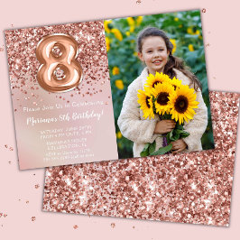 Invitación Fiesta de cumpleaños de niña de 8 años en rosa oro
