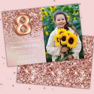 Invitación Fiesta de cumpleaños de niña de 8 años en rosa oro