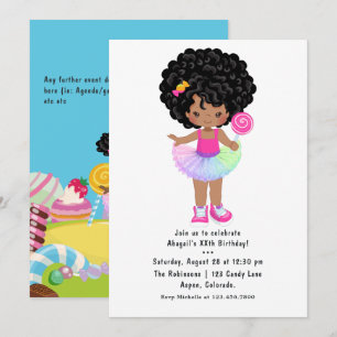 Invitación Fiesta de cumpleaños de niña de Candy Land afroame