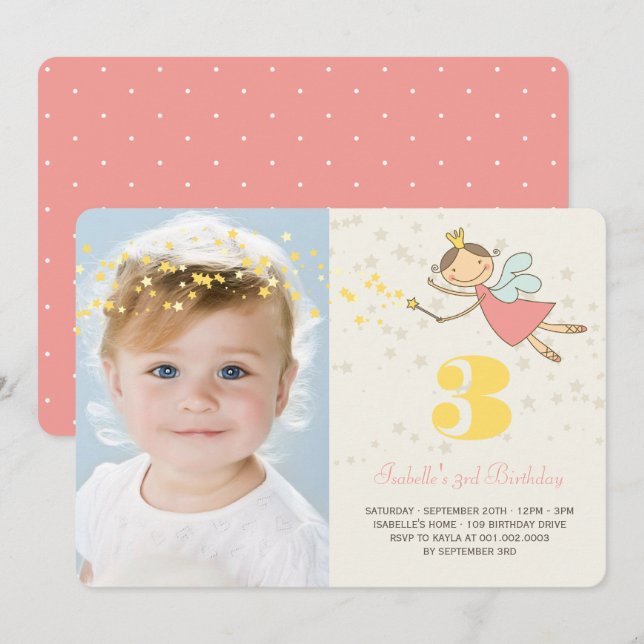 Invitación Fiesta de Cumpleaños de Niña de Hada Caprichosa Se (Anverso / Reverso)