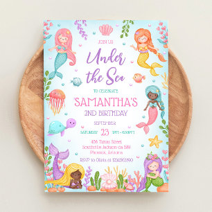 Invitación Fiesta de cumpleaños de niña de sirena bajo el mar