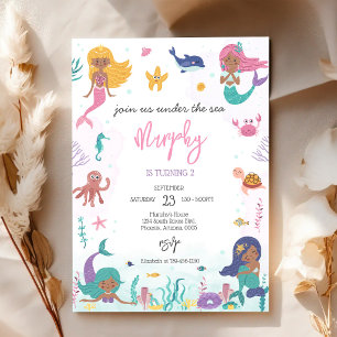 Invitación Fiesta de cumpleaños de niña de sirena bajo el mar
