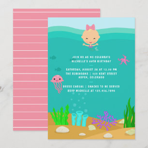 Invitación Fiesta de cumpleaños de niña de sirena linda bajo