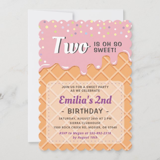 Invitación Fiesta de Cumpleaños de Niña Dulce Helado de Veran (Anverso)