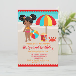 Invitación Fiesta de cumpleaños de niña en la playa de verano